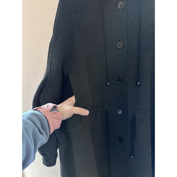 DKNY Womens Oversized Hooded Pea Coat Size L Gray Wool Lagenlook Quiet Luxury - Picture 5 of 11